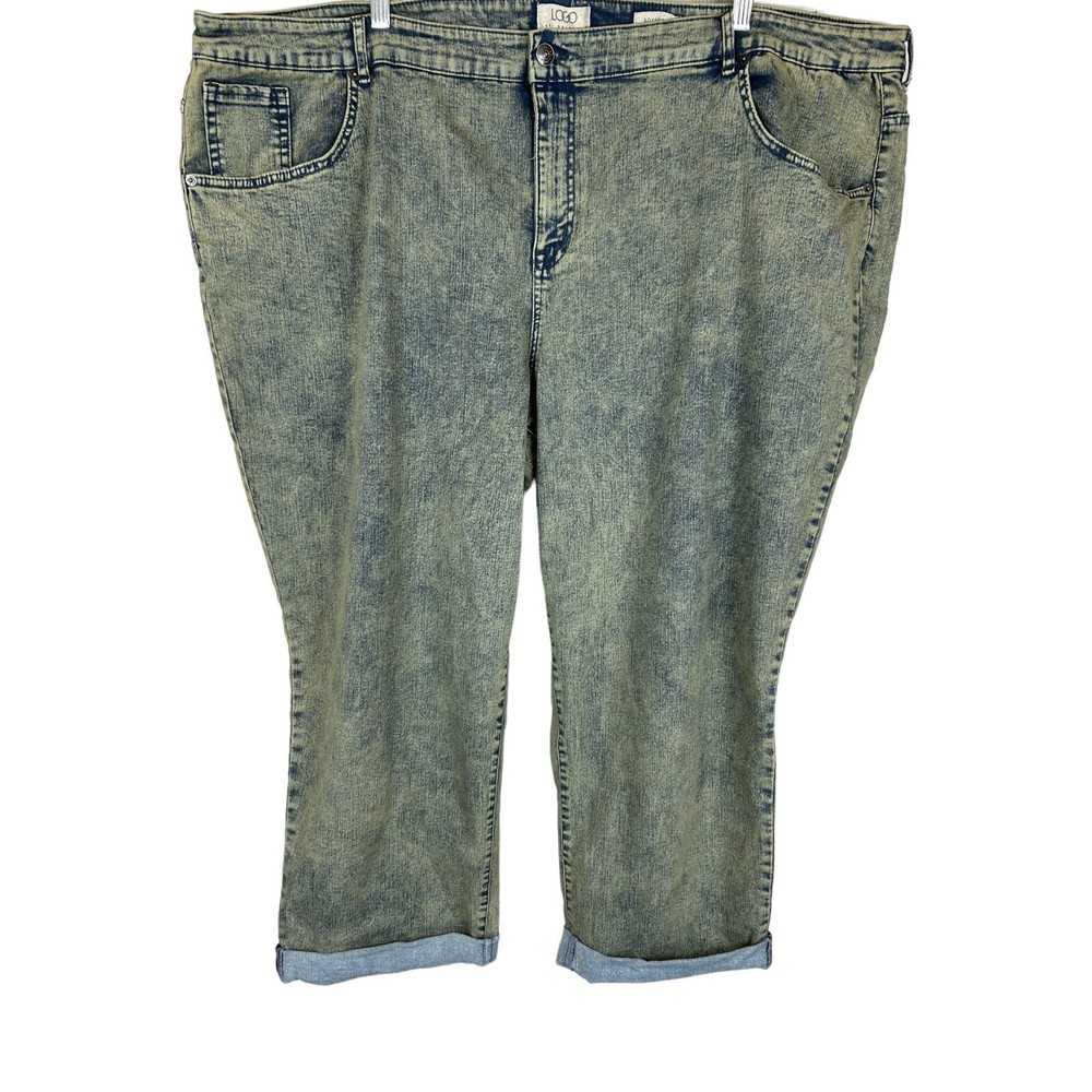 LOGO by Lori Goldstein Regular Sun Faded Boyfriend Jeans Spanish Moss Size 30W